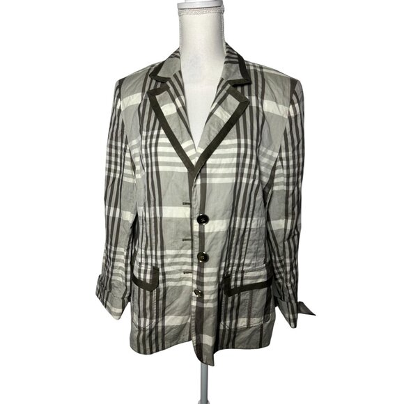 BASLER Gray Taupe Plaid Silk Blend Blazer Jacket Size FR 44 / US 12 - Picture 3 of 9
